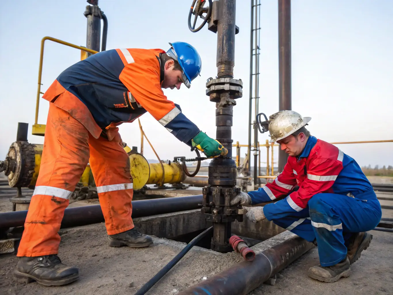 A photo of engineers and technicians collaborating on a project, highlighting the partnership with Megadrill and the technical expertise involved.