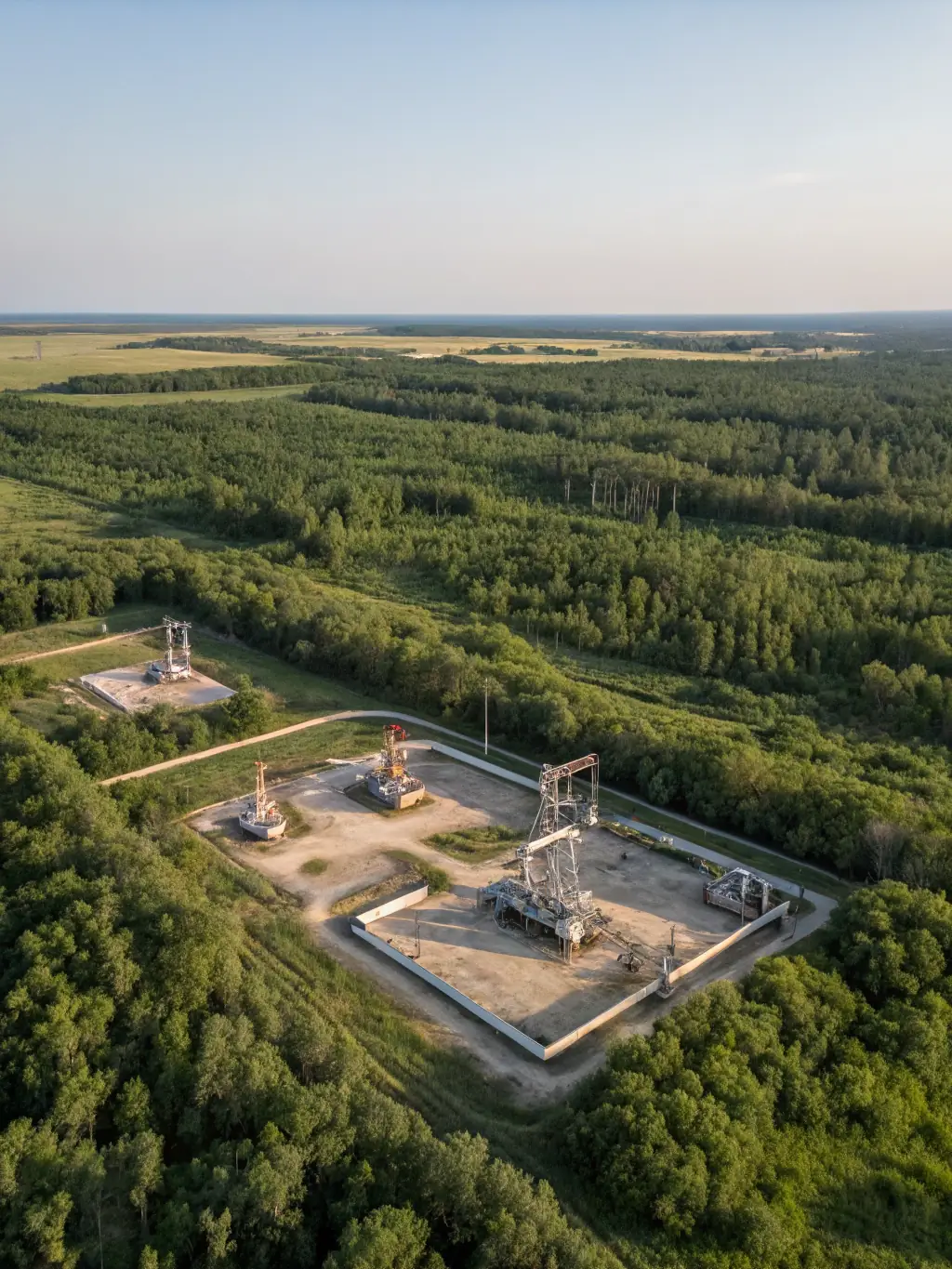An aerial view of a redeveloped marginal oil field in the Niger Delta, showing new infrastructure and increased production activity.