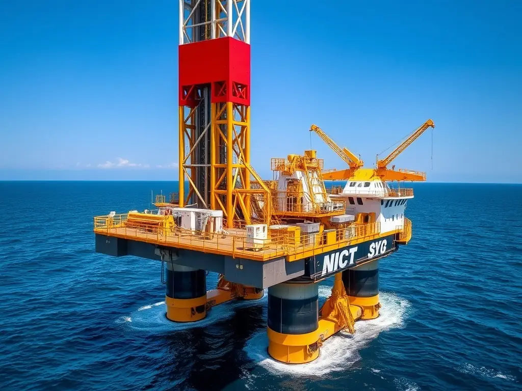 A high-resolution image of a modern drilling rig operating in the Niger Delta, showcasing advanced drilling technology and equipment.